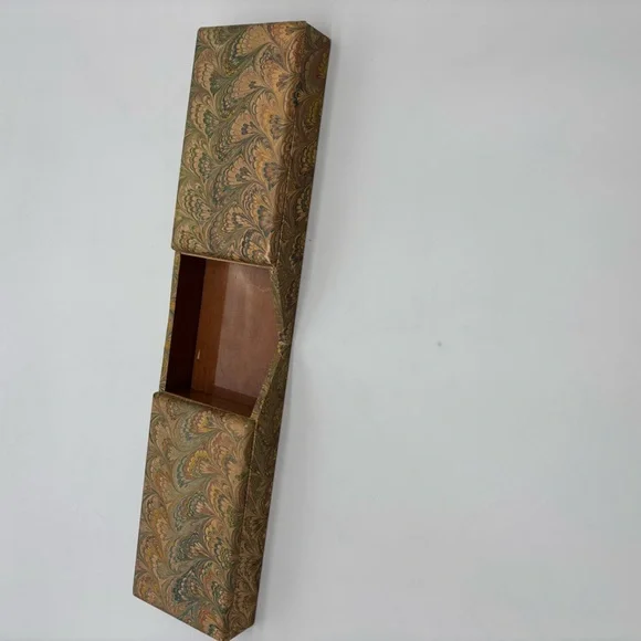 Vintage Il Papiro Firenze Marbled Peacock Paper Woodblock Desk Organizer